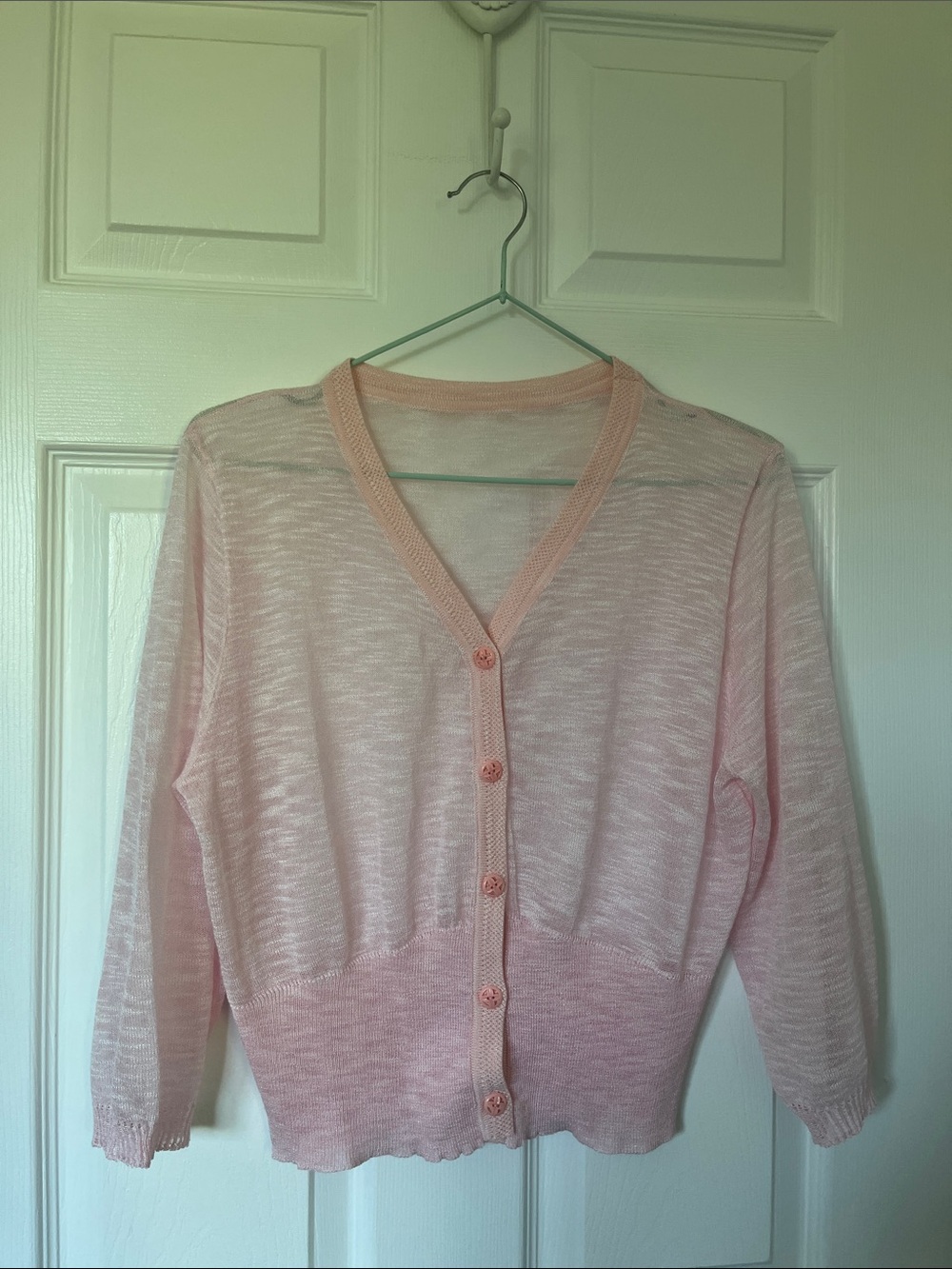 Light Pink V-Neck Button Cardigan Sweater
